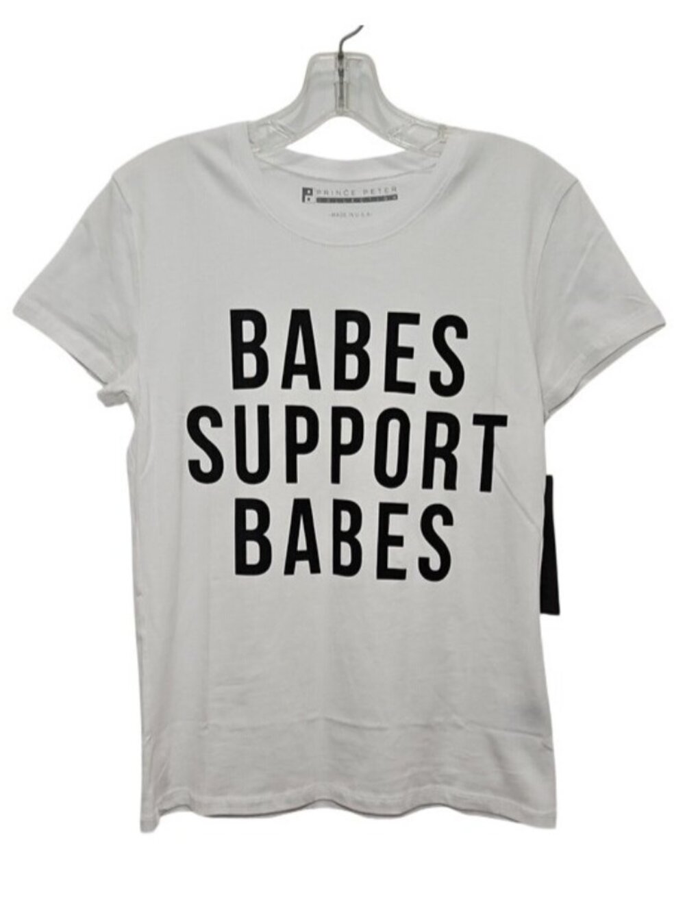 Prince Peter Collection White Tee XS Black Logo Print Babes Support Babes New